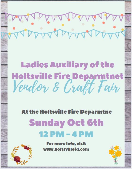 Ladies Auxiliary 8th Annual Vendor & Craft Fair October 6th, 12pm – 4pm